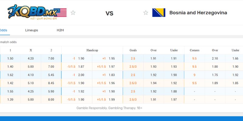 Soi kèo chuẩn chỉ cho trận đấu Mỹ vs Bosnia tại World Cup 2026